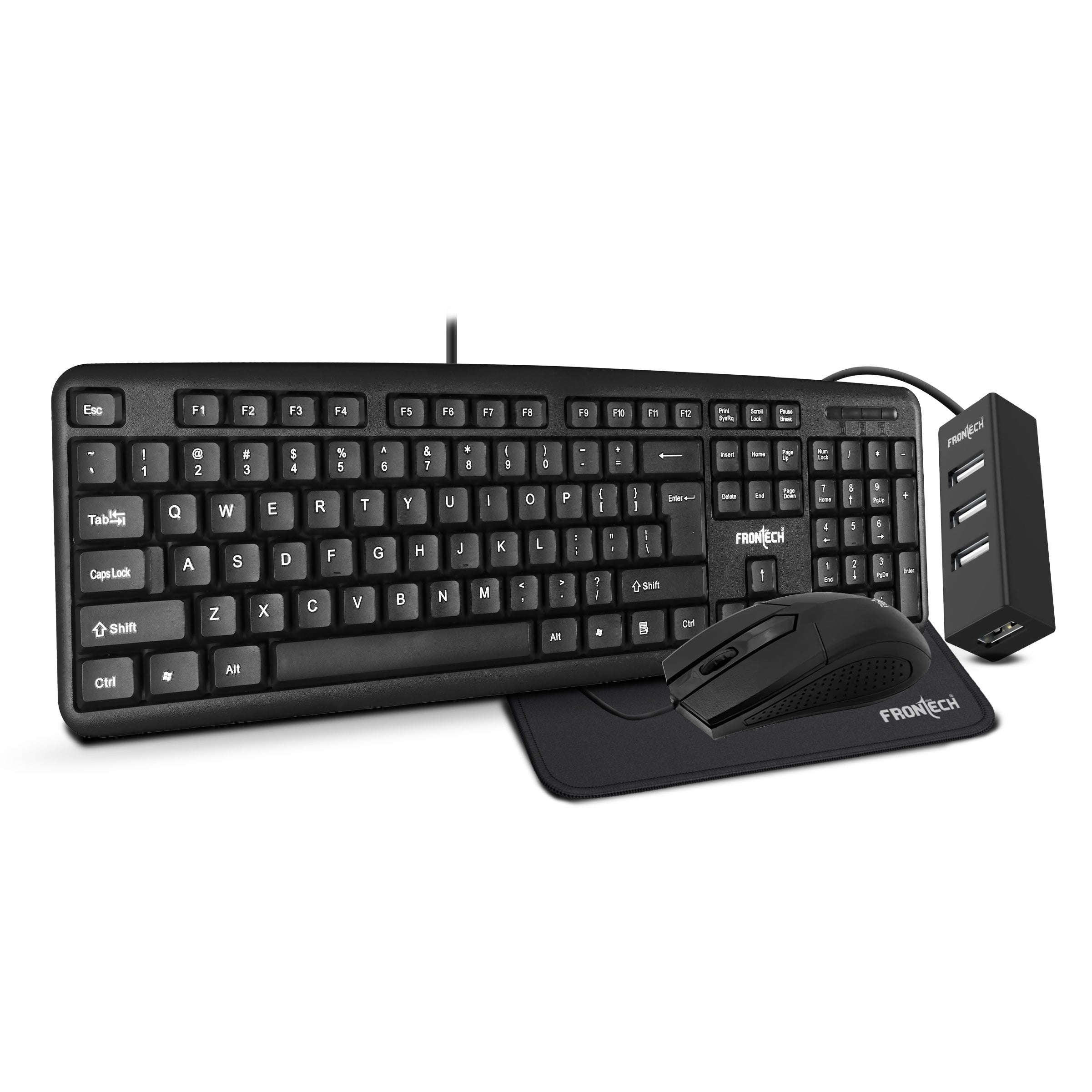 FRONTECH Wired Keyboard and Mouse Combo with USB Hub & Mouse Pad, 104-Key Ergonomic Keyboard, 1000 DPI Optical Mouse, Plug & Play USB, 1-Year Warranty (FT-1692P) FRONTECH Wired Keyboard and Mouse Combo with USB Hub & Mouse Pad, 104-Key Ergonomic Keyboard, 1000 DPI Optical Mouse, Plug & Play USB, 1-Year Warranty (FT-1692P)
